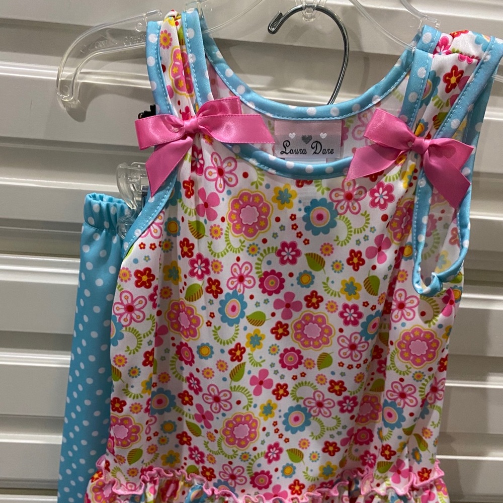 Little Girls Bow Top 2 PC Pajamas/Playset